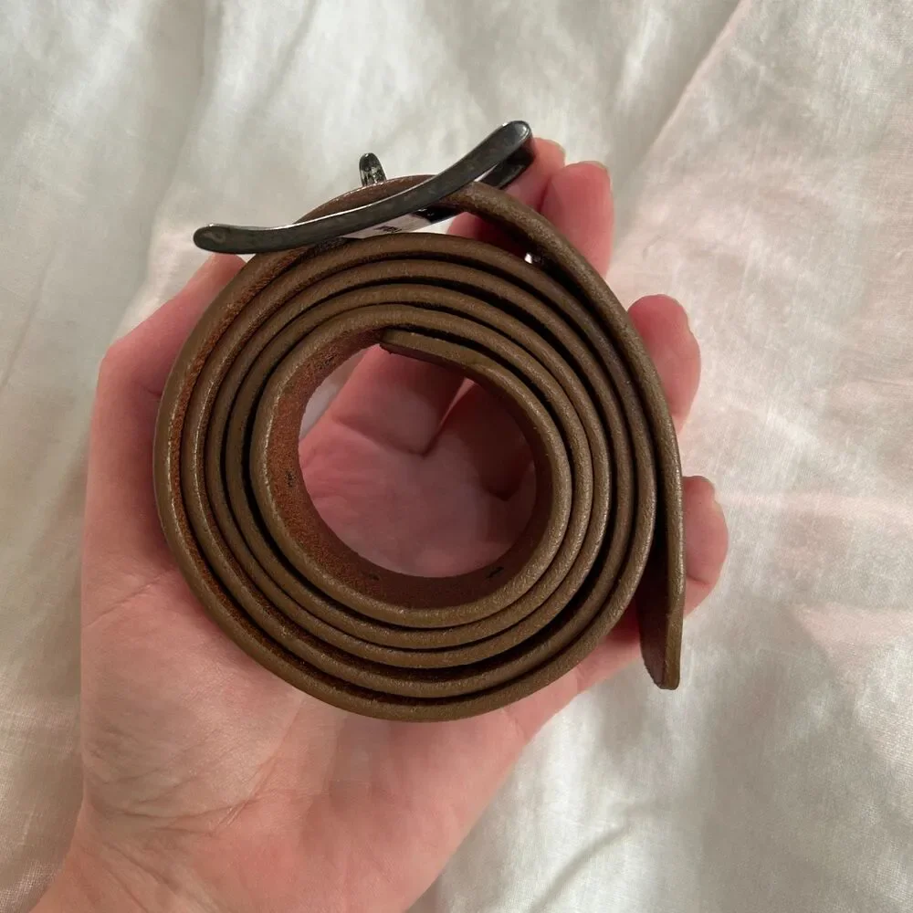 Everlane Cognac Brown Leather Belt Small Silver Buckle Italian Leather